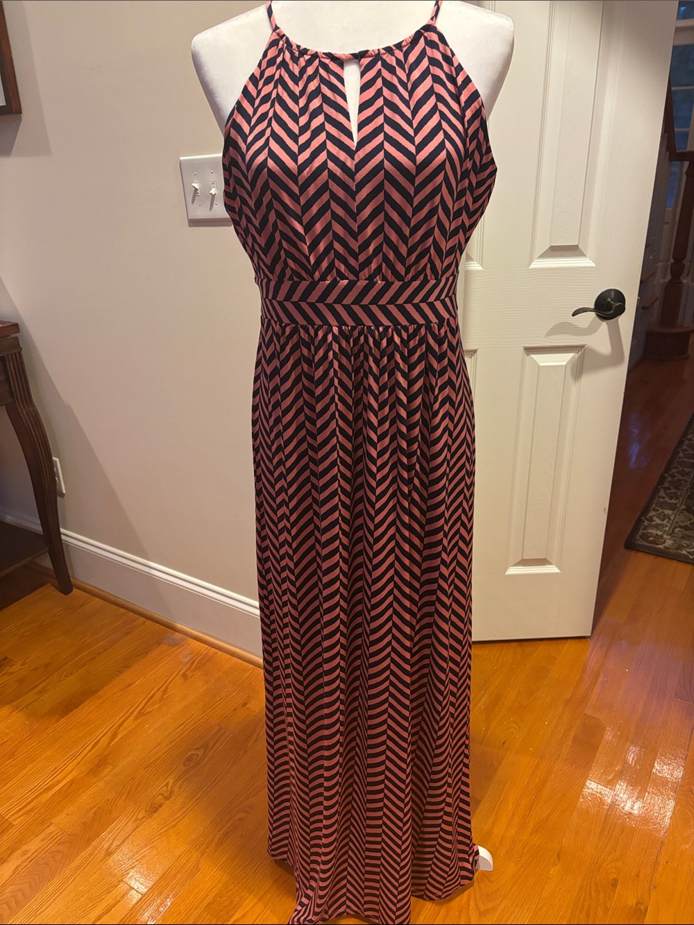 Loft Chevron Maxi Dress in Coral and Navy Blue